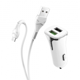 Laturi automobilinis Hoco Z31 Quick Charge 3.0 (3.4A) x 2 USB + microUSB (valkoinen)