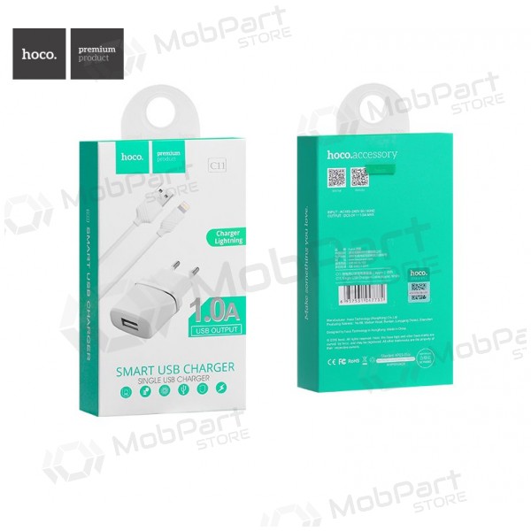 Laturi HOCO C11 Smart USB + lightning (5V 1A) (valkoinen)