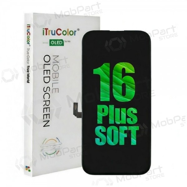 Ekranas tarkoitettu  iPhone 16 Pluskanssa lietimui jautriu stikliuku Premium OLED (with Removable IC)