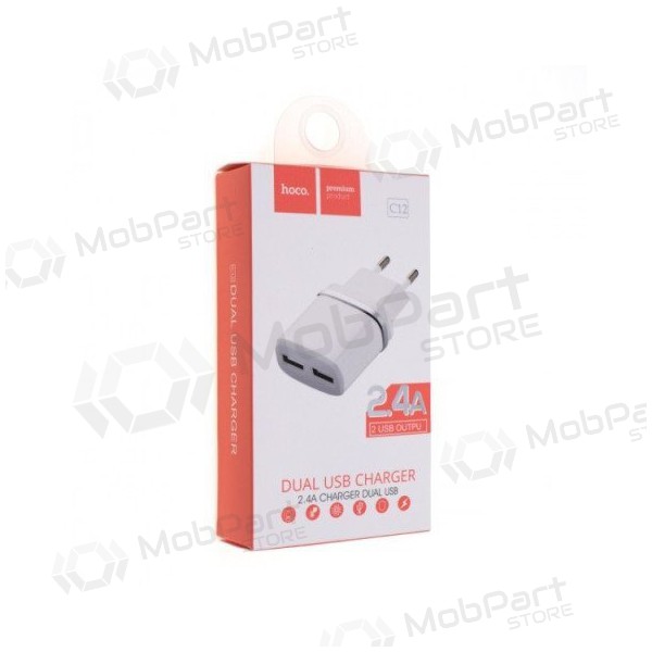 Laturi HOCO C12 Smart Dual USB (5V 2.4A) (valkoinen)
