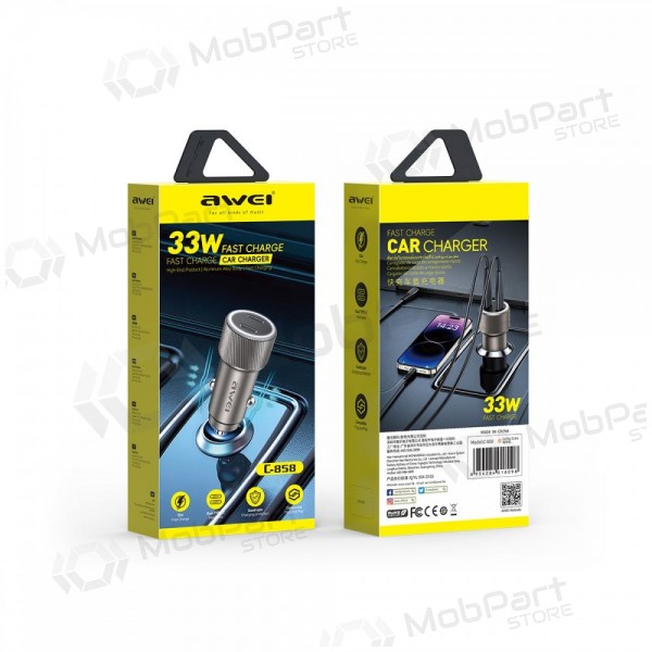Autolaturi Awei C-858 33W 2xUSB-C musta