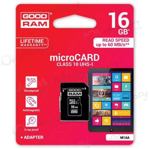 Muistikortti GOODRAM MicroSD 16Gb (class 10) + SD adapter