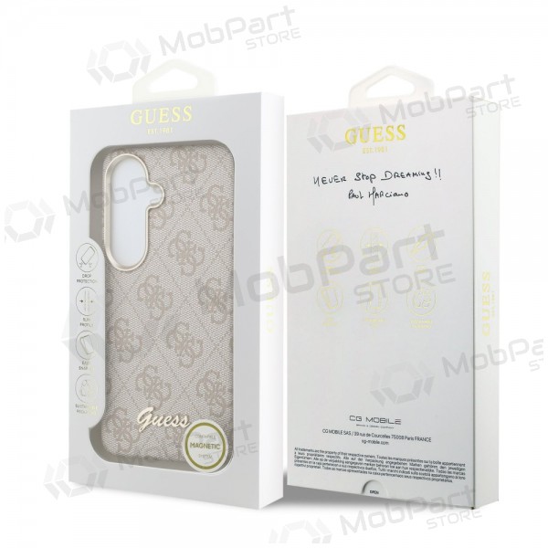 Samsung Galaxy S26 kotelo - Guess PU 4G Script Metal Logo Magnetic (vaaleanpunainen)
