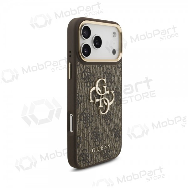 Apple iPhone 18 Pro Max kotelo - Guess PU Leather 4G Metal Logo Gold Frame (ruskea)