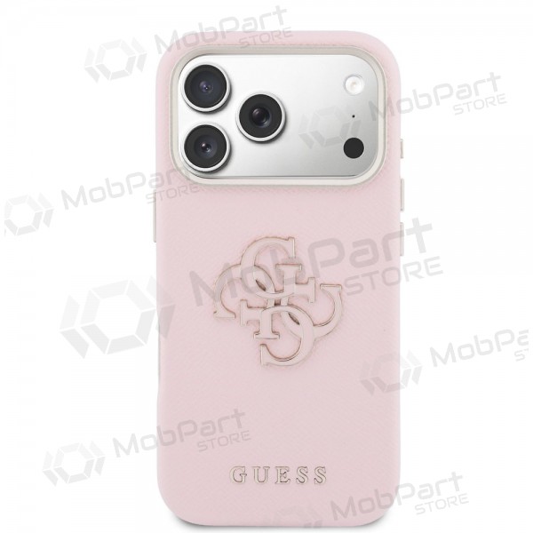 Apple iPhone 17 Pro Max kotelo - Guess PU Grained 4G Resin Metal Logo (vaaleanpunainen)