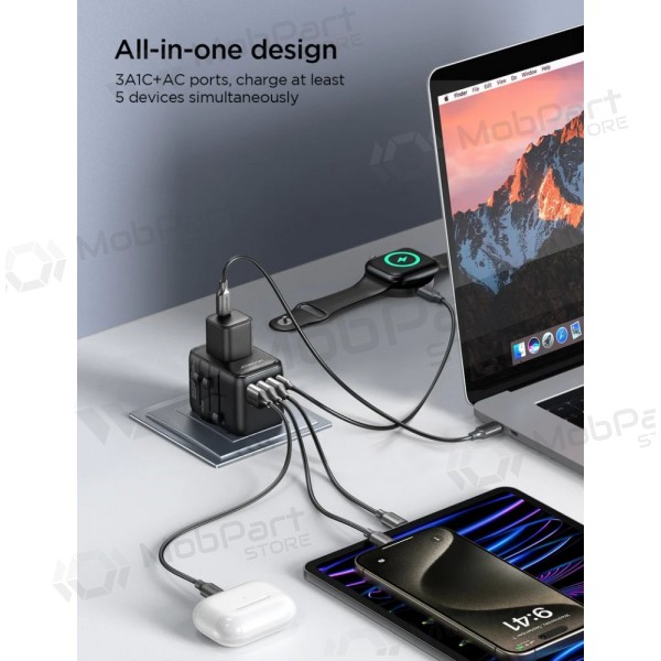 Yleinen kelioninis laturi Joyroom JR-TCW01 3xUSB-A/USB-C musta
