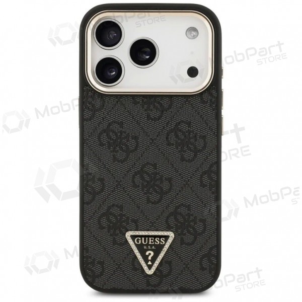 Apple iPhone 17 Pro Max kotelo - Guess PU Leather 4G Strass Triangle Logo Gold Frame MagSafe (musta)
