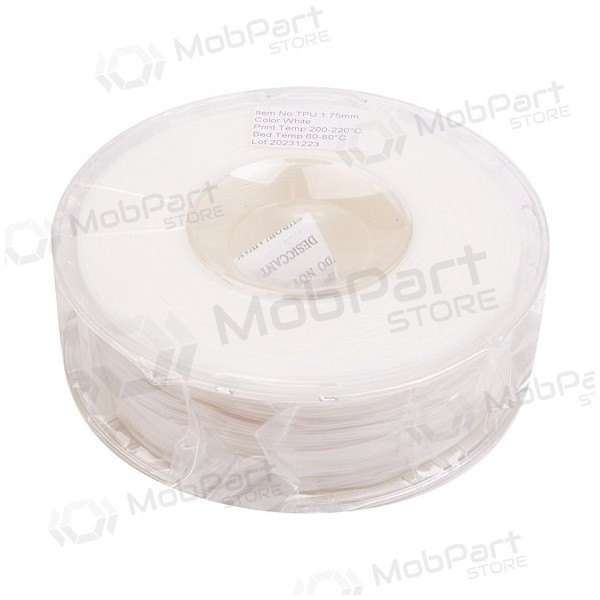 3D spausdinimo plastikas TPU, 1.75mm, 1kg, valkoinen 3D spausdinimo plastikas TPU, 1.75mm, 1kg, valkoinen