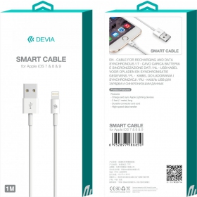 USB kaapeli Devia Smart Lightning 2.0m (valkoinen)