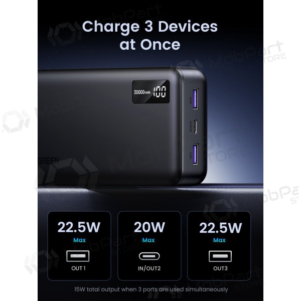 Ulkoinen paristo Power Bank Ugreen PB313 20W 20000mAh (25683) musta