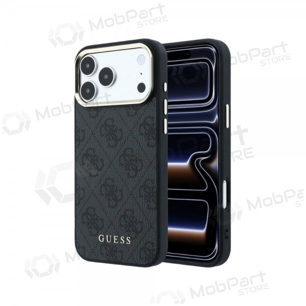 Apple iPhone 18 Pro kotelo - Guess PU Leather 4G Gold Frame MagSafe (musta)