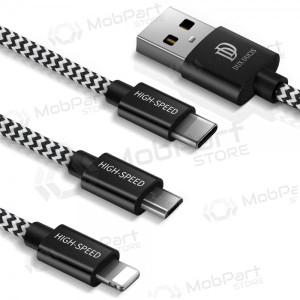 USB-kaapeli Dux Ducis K-ONE 3in1 microUSB-Lightning-Type-C FastCharging 1.2m