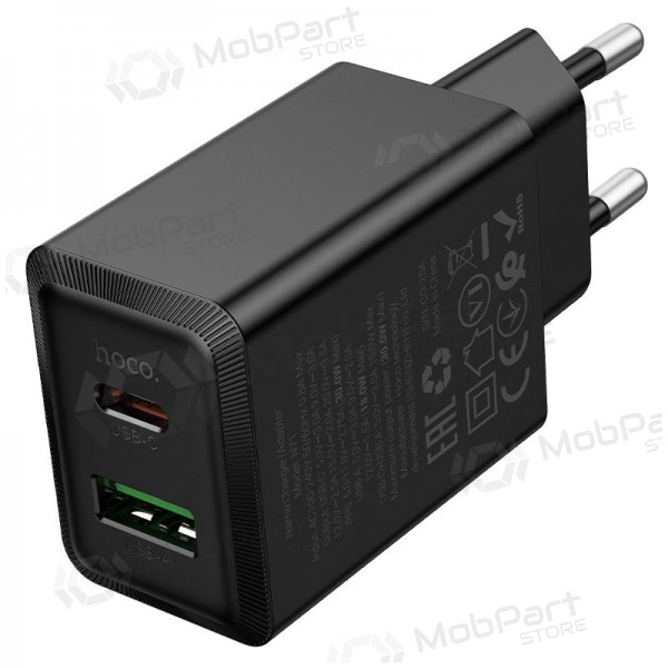 Puhelimen laturi Hoco N71 30 W GaN USB-C + USB-A musta