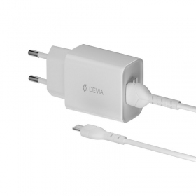 Laturi Devia Smart x 2 USB (2.4A) + MicroUSB, (valkoinen)
