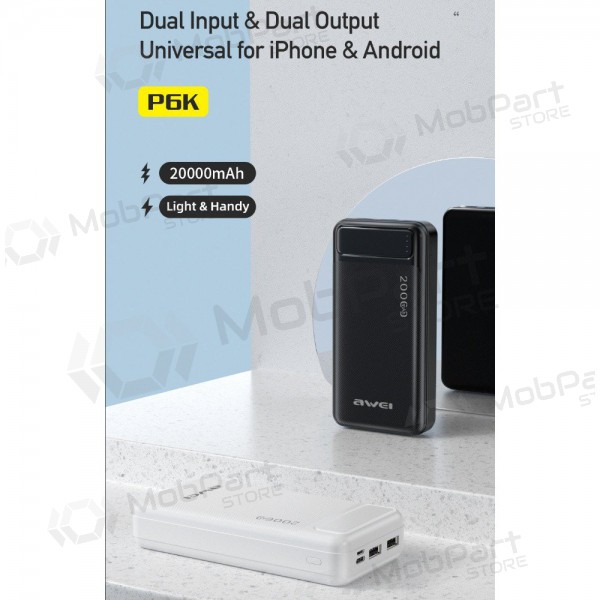 Ulkoinen paristo Power Bank Awei P6K 5V/2.1A 20000mAh musta