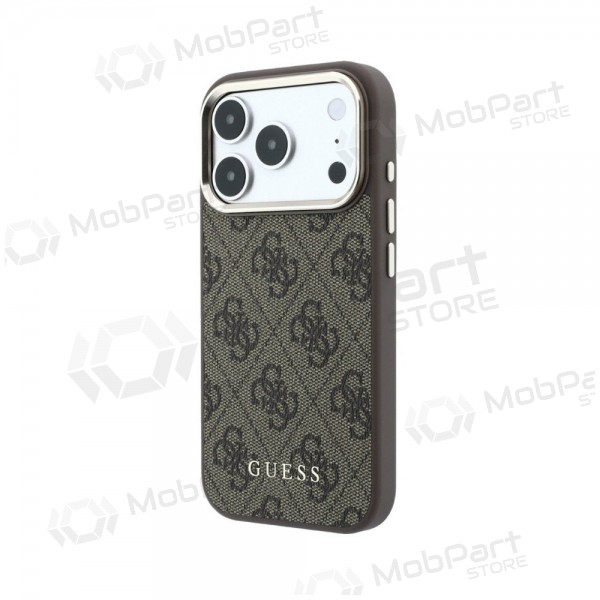 Apple iPhone 18 Pro Max kotelo - Guess PU Leather 4G Gold Frame MagSafe (ruskea)