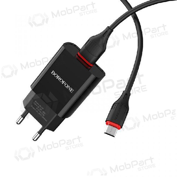 Laturi BOROFONE BA20A Sharp USB + microUSB kaapeli (5V 2.1A) (musta)