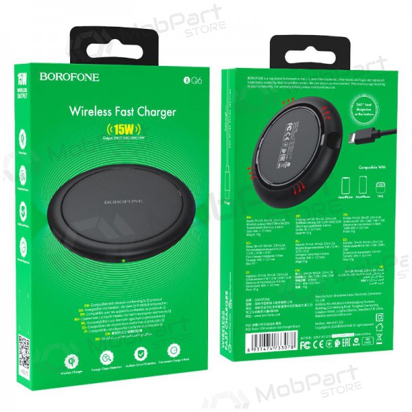 Laturi langaton Borofone BQ6 QC3.0 (15W) (musta)