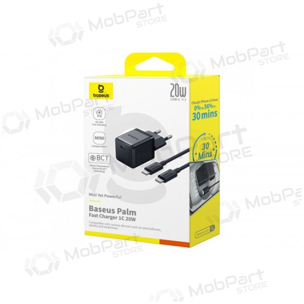 Laturi Baseus Palm 20W USB-C + USB-C to USB-C cable 1.0m musta P10111602113-01