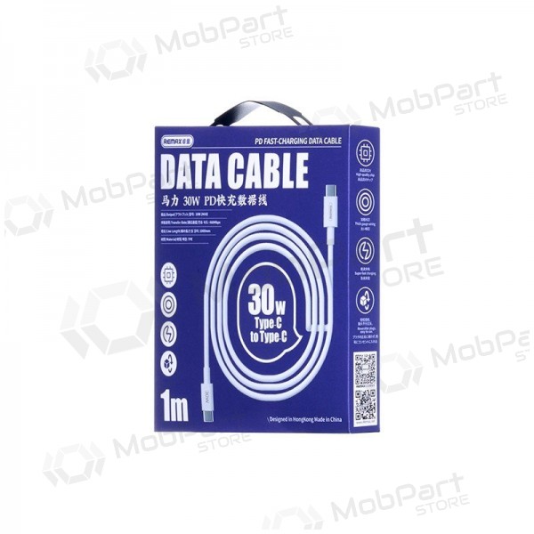 USB kaapeli Remax RC-C021 USB-C to USB-C 30W 2.0m valkoinen