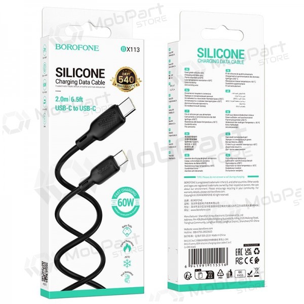 USB kaapeli Borofone BX113 60W USB-C to USB-C 2.0m musta