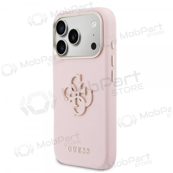 Apple iPhone 17 Pro Max kotelo - Guess PU Grained 4G Resin Metal Logo (vaaleanpunainen)