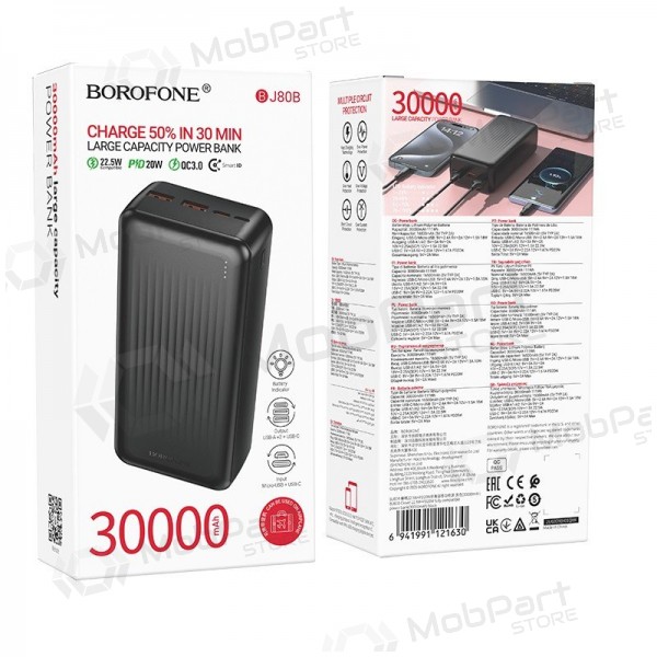 Ulkoinen paristo Power Bank Borofone BJ80B 22.5W 30000mAh musta