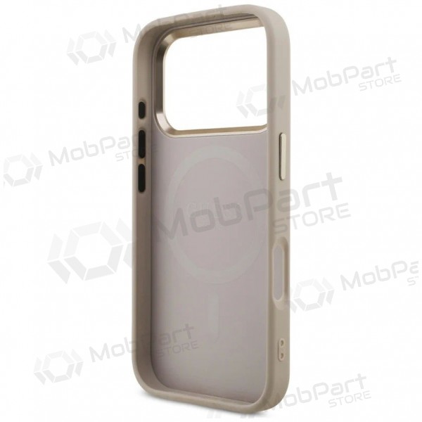 Apple iPhone 17 Pro kotelo - Guess PU Leather 4G Strass Triangle Logo Gold Frame MagSafe (vaaleanpunainen)