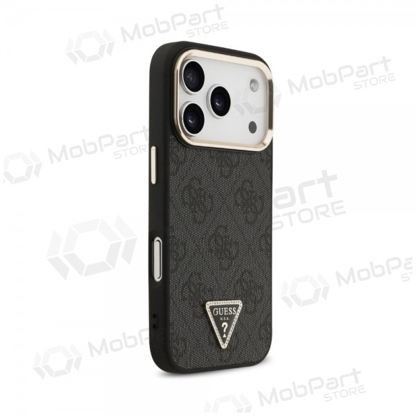 Apple iPhone 18 Pro kotelo - Guess PU Leather 4G Strass Triangle Logo Gold Frame MagSafe (musta)