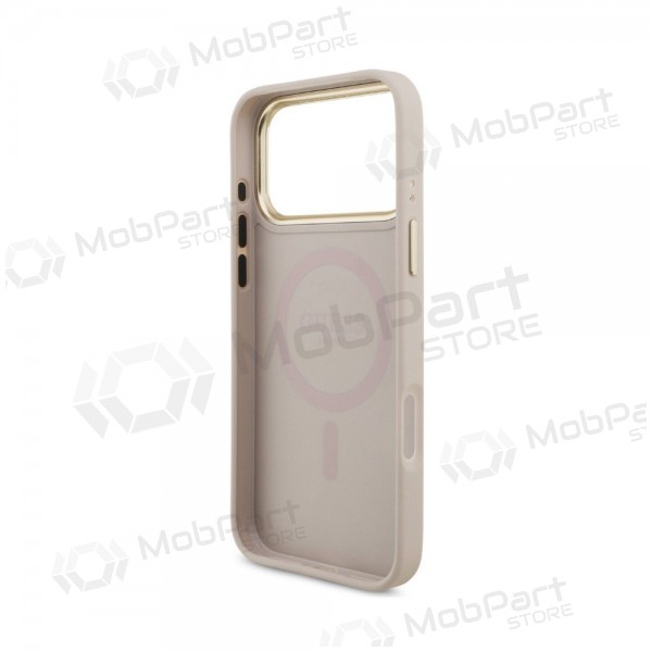 Apple iPhone 18 Pro kotelo - Guess PU Leather 4G Strass Triangle Logo Gold Frame MagSafe (vaaleanpunainen)