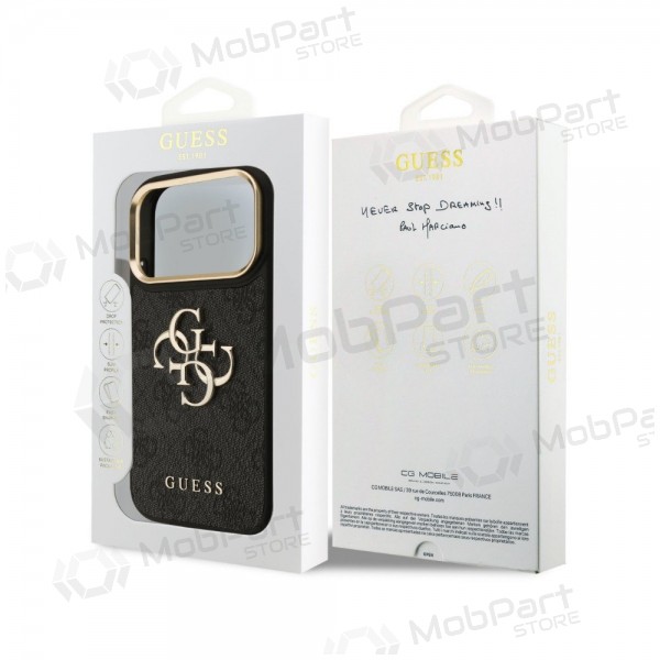 Apple iPhone 18 Pro Max kotelo - Guess PU Leather 4G Metal Logo Gold Frame (musta)