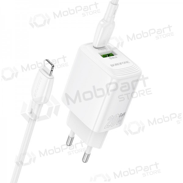 Puhelimen laturi Borofone BN27 20 W USB-C + USB-A Lightning-kaapelilla 1 m valkoinen