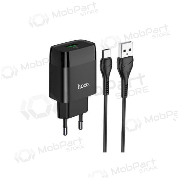 Laturi HOCO C72Q Glorious USB + type-C kaapeli (QC3.0) (musta)