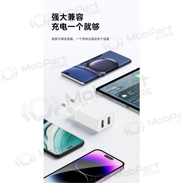 Laturi Awei C15T-EU 2xUSB-A 10W + USB to USB-C cable valkoinen