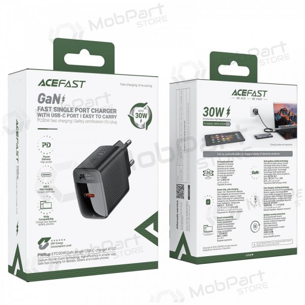 Laturi Acefast A98 30W GaN USB-C/USB-A musta