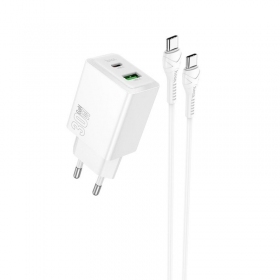 Puhelinlaturi Hoco N71 30 W GaN USB-C + USB-A USB-C-kaapelilla 1 m valkoinen
