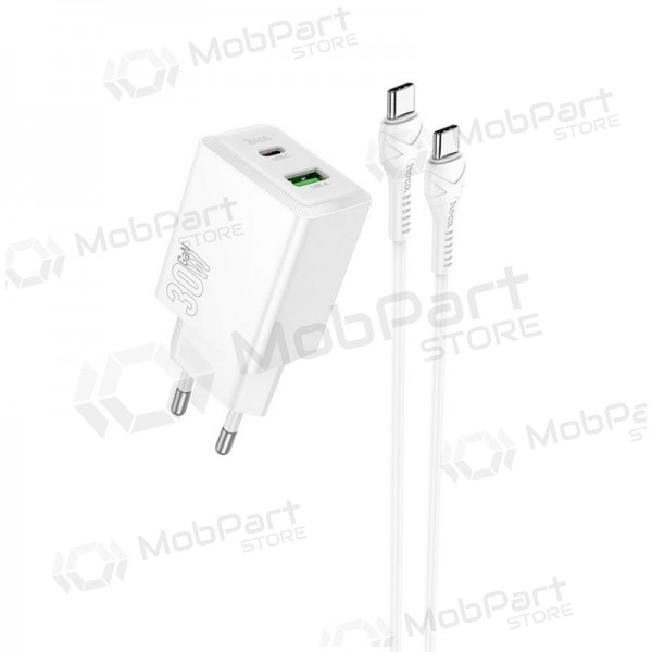 Puhelinlaturi Hoco N71 30 W GaN USB-C + USB-A USB-C-kaapelilla 1 m valkoinen
