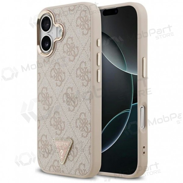 Apple iPhone 17 kotelo - Guess PU Leather 4G Strass Triangle Logo Gold Frame MagSafe (vaaleanpunainen)