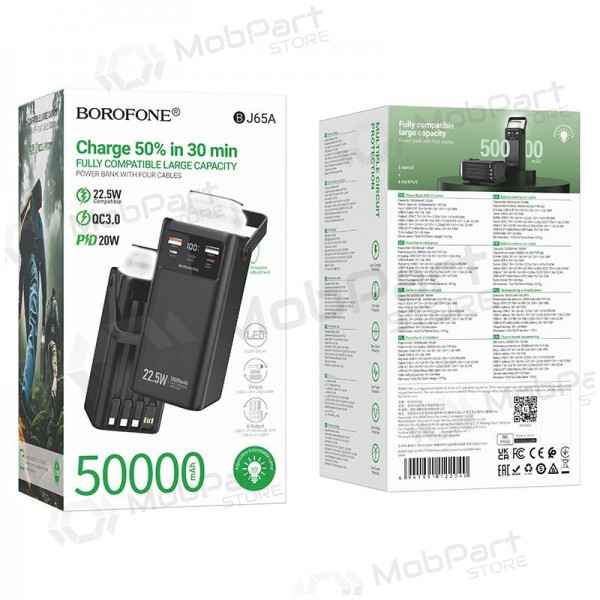 Ulkoinen paristo Power Bank Borofone BJ65A 22.5W 50000mAh musta