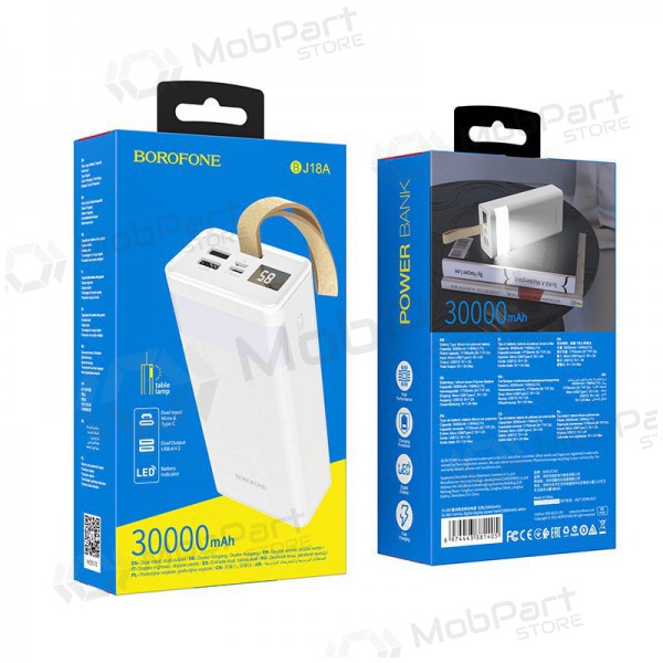 Ulkoinen paristo Power Bank Borofone BJ18A 2xUSB 2A 30000mAh valkoinen