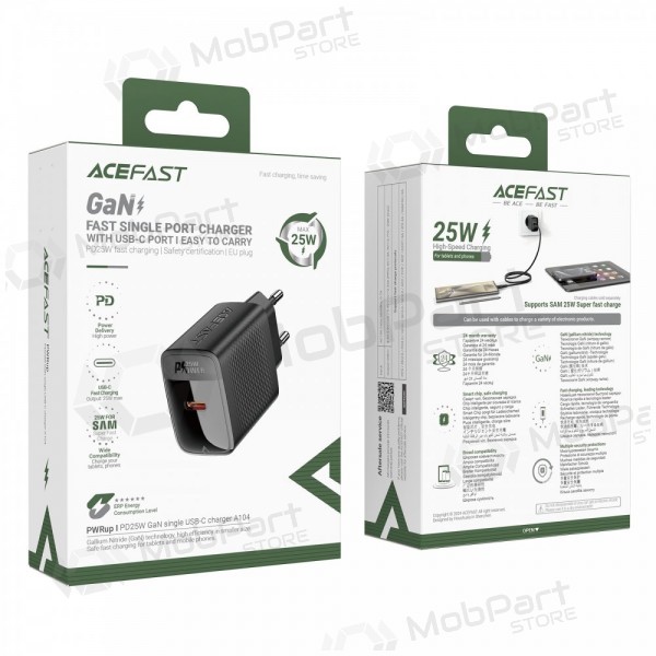 Puhelimen laturi Acefast A104 25 W GaN USB-C musta