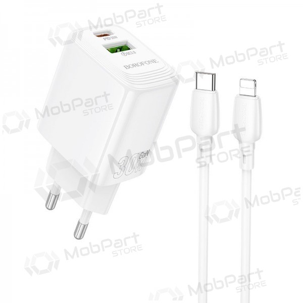 Laturi Borofone BN29 30W USB-C/USB-A + USB-C to Lightning cable 1.0m valkoinen
