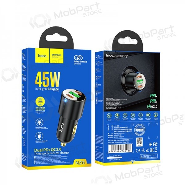 Autolaturi Hoco NZ6 45 W PD 2x USB-C + USB-A musta