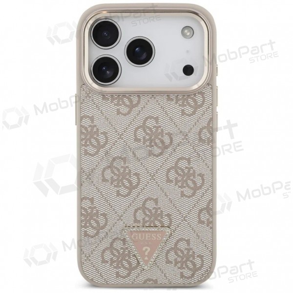 Apple iPhone 17 Pro kotelo - Guess PU Leather 4G Strass Triangle Logo Gold Frame MagSafe (vaaleanpunainen)