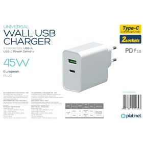 Platinet QuickCharge Type-C+USB 2.4A (45W) laturi