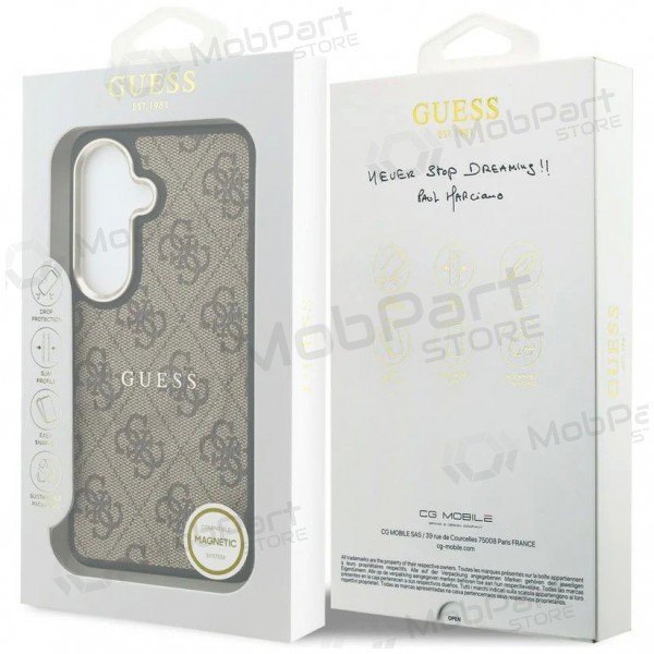 Samsung Galaxy S26 kotelo - Guess PU Leather 4G Gold Frame Magnetic (ruskea)