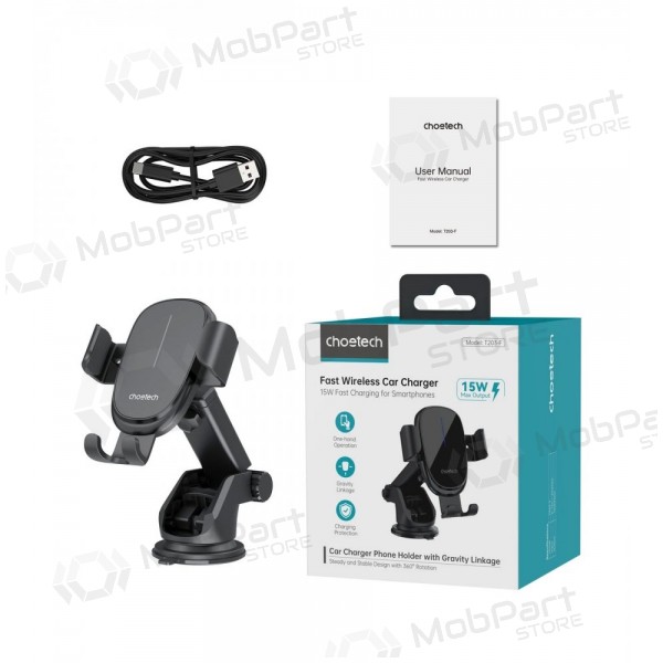 Automobilinis laikiklis-laturi Choetech T203-F 15W Gravity Car Charger Holder musta