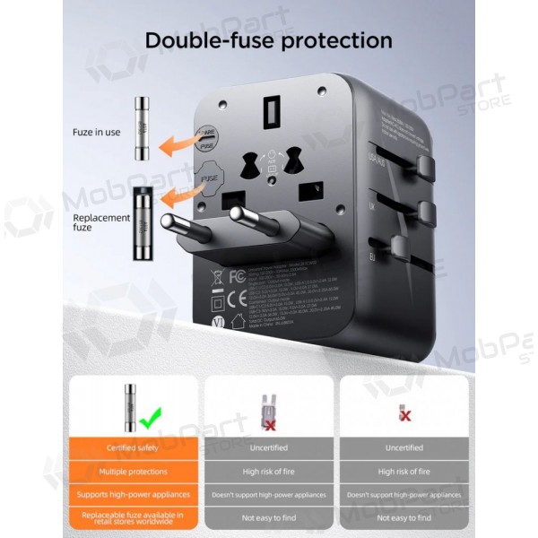 Yleinen kelioninis laturi Joyroom JR-TCW01 3xUSB-A/USB-C musta