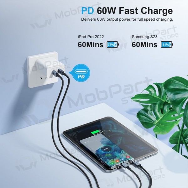 USB kaapeli Choetech XCC-1015 USB-C to USB-C PD60W 2.0m musta