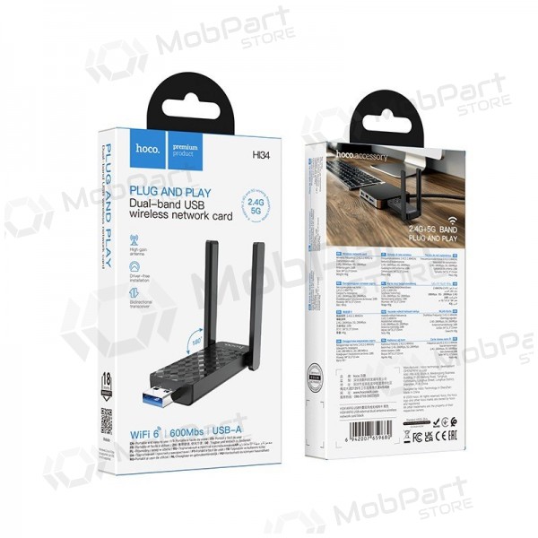 USB Wi-Fi-sovitin Hoco HI34 USB 3.0 Wi-Fi 6 musta